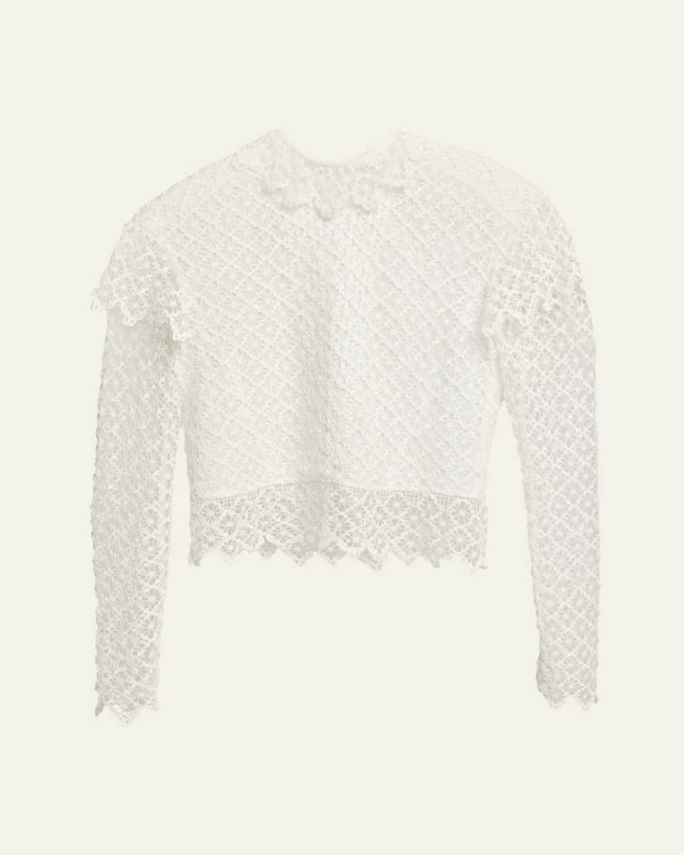 Ludivine Mock-Neck Cotton Lace Top